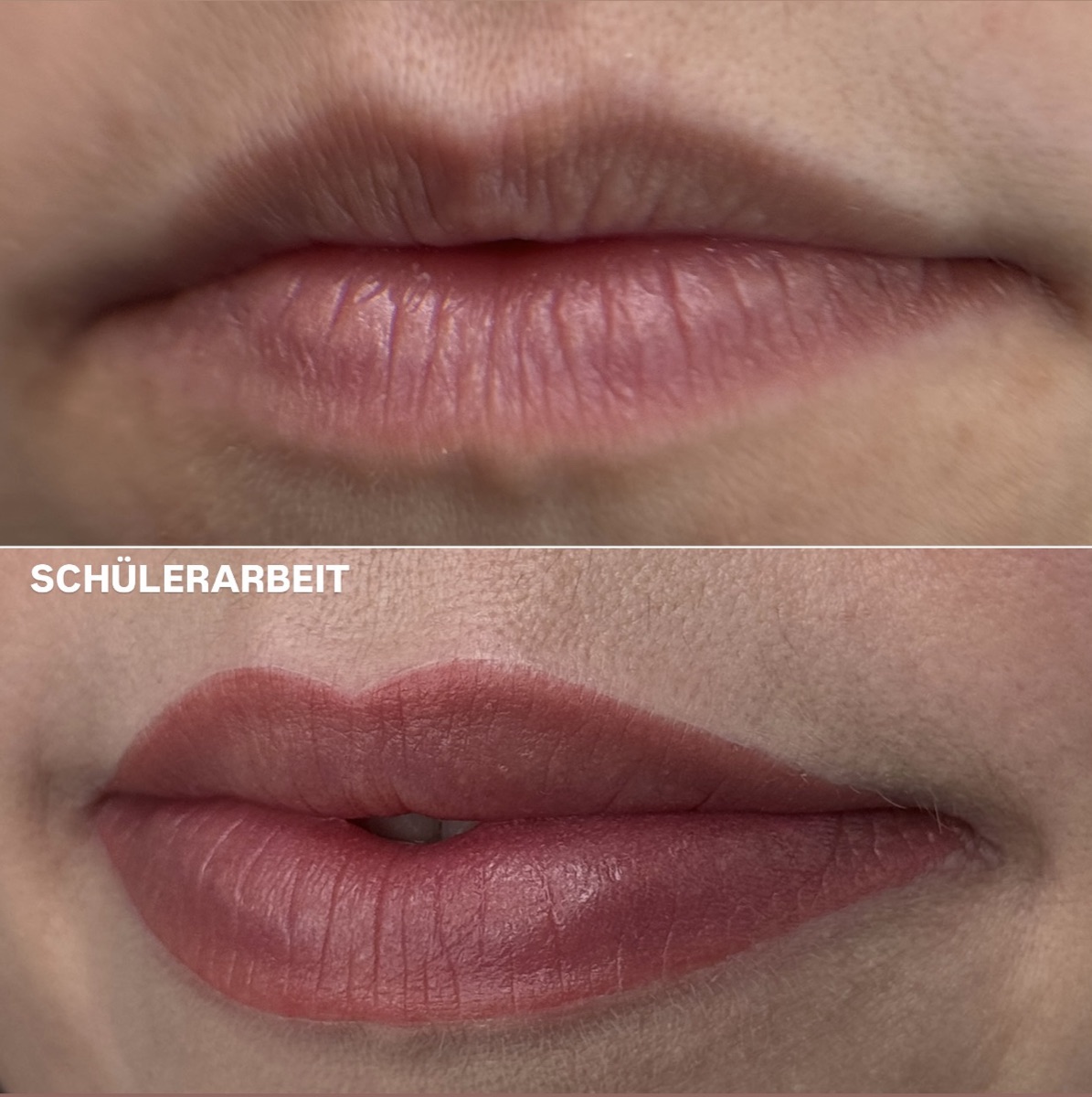 Vorher-Nachher: Lippen-Blush als Schülerarbeit