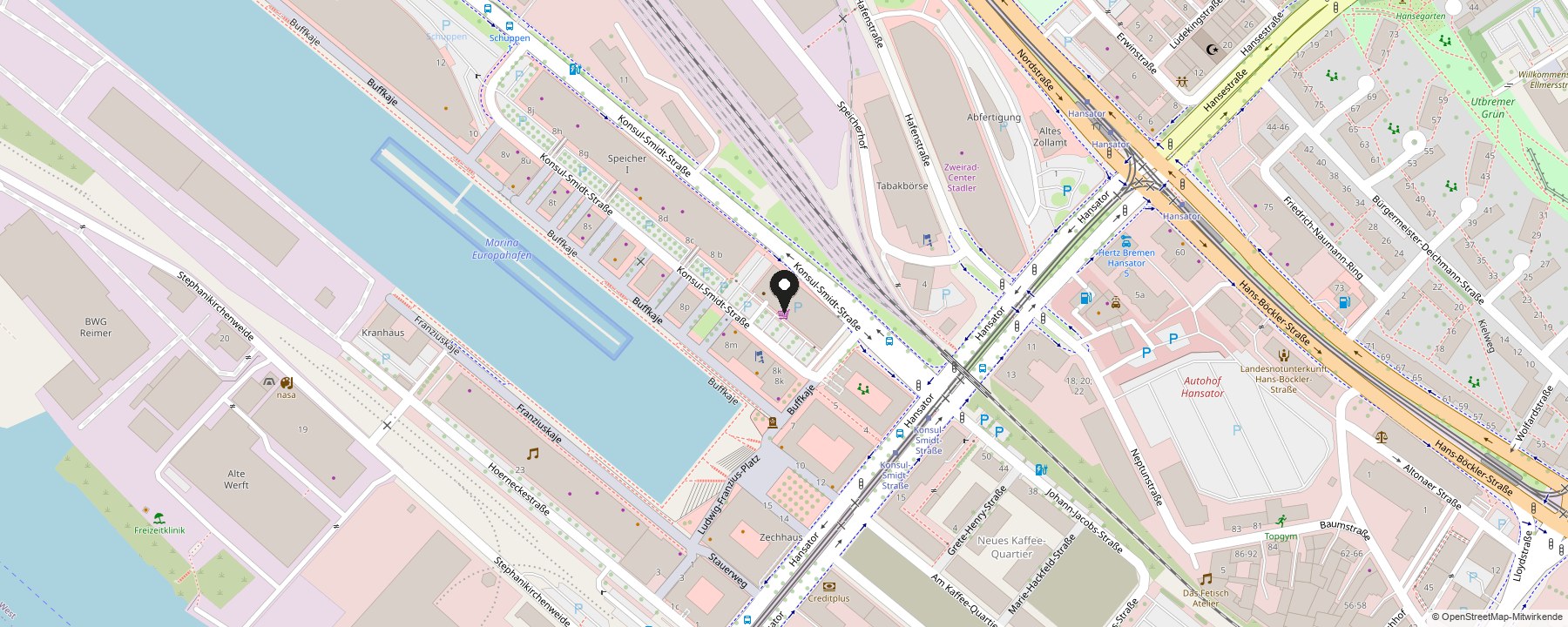 Karte: Standort Finest Faces, Konsul-Smidt-Straße 8 M, Bremer Überseestadt